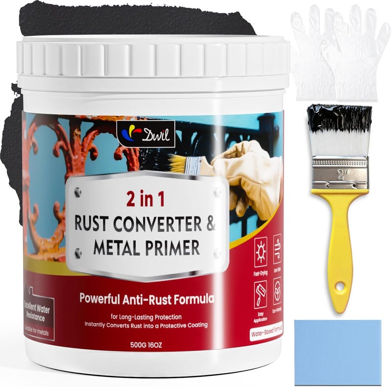 DWIL Rust Converter for Metal, 2 in 1 Rust Converter Paint and Primer, Converts Rust to Long-Lasting Protective Coating, Anti Rust and Rust Prevention Paint, No Sanding or Primer Needed, Black, 16 oz - Image 1
